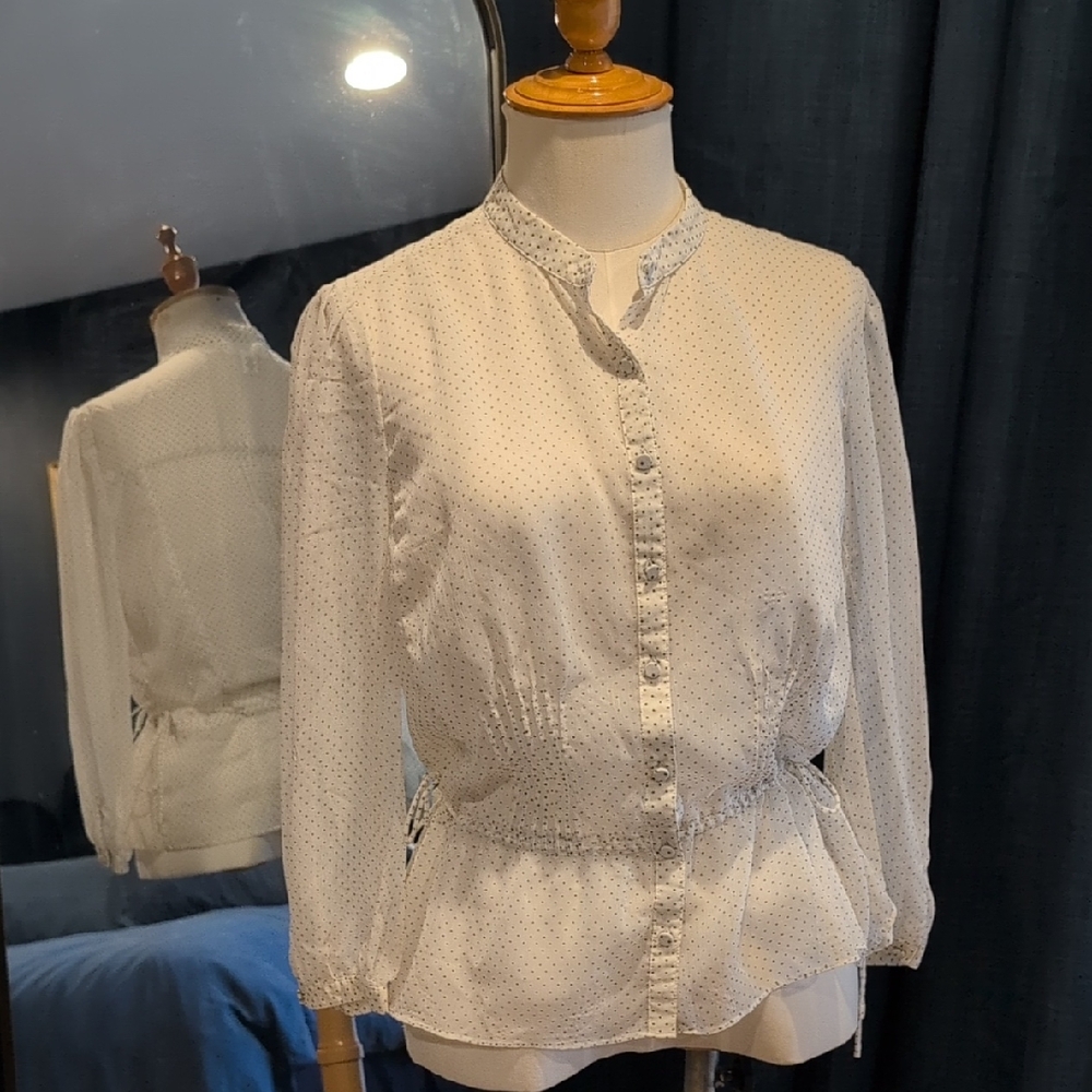 LOFT White Dot Button-Front Peplum Blouse